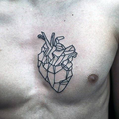 Geometric heart tattoo on a men's chest