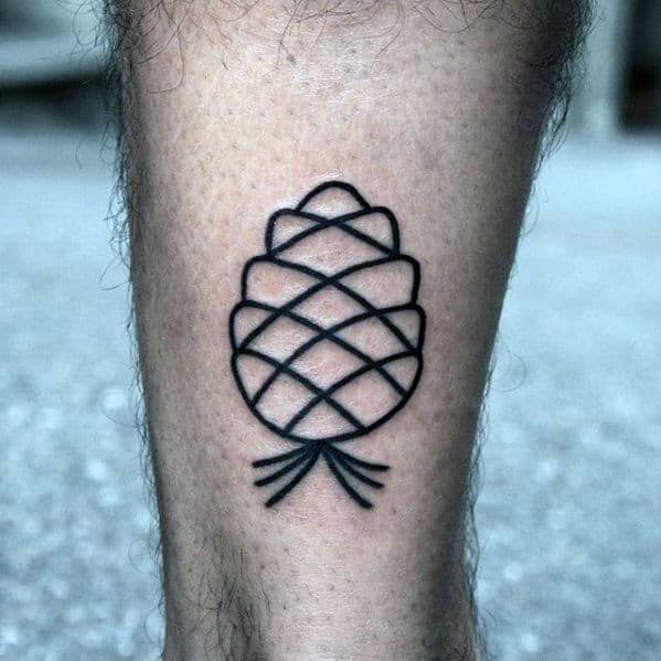 Minimalist Mens Small Simple Pine Cone Lower Leg Tattoos
