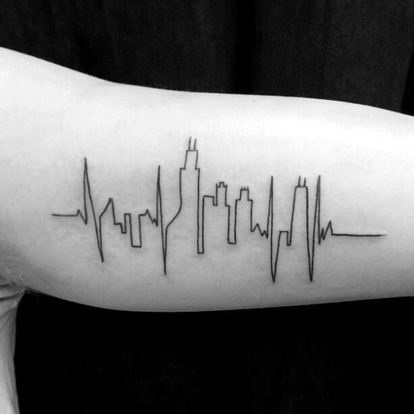 Minimalist Skyline Guys City Inner Arm Tattoo Inspiration