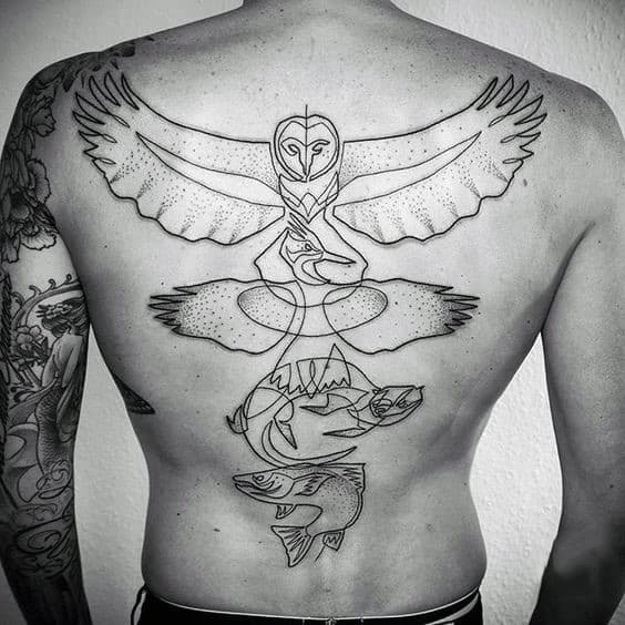 Minimalistic Mens Black Ink Outline Owl Tattoo Designs