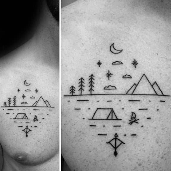Minimalistic Symbols Upper Chest Tent Mens Tattoo Ideas