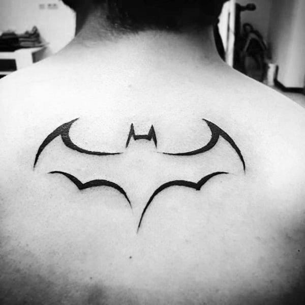 Minmalist Batman Symbol Mens Upper Back Tattoos
