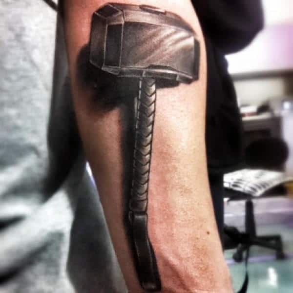 Mjolnir With Shadow Mens 3d Arm Tattoo Ideas