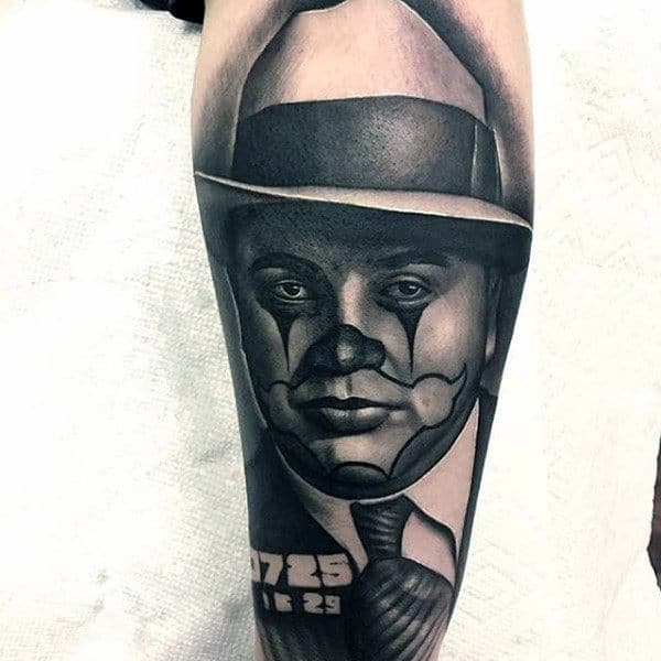 Mobster Clown Mens Chicano Leg Tattoos