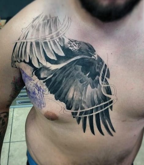 Modern Art Bald Eagle Tattoo Male Chest