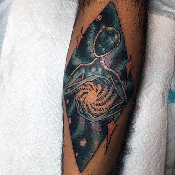 Modern Art Universe In My Hands Tattoo On Forearms For Men