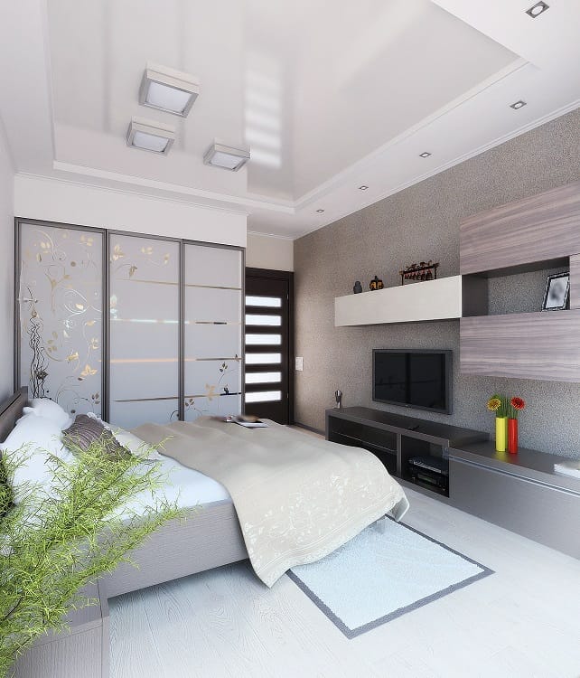 luxury modern bedroom wall cabinet gray bed