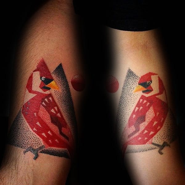 Modern Cardinal Dotwork Guys Small Arm Tattoos