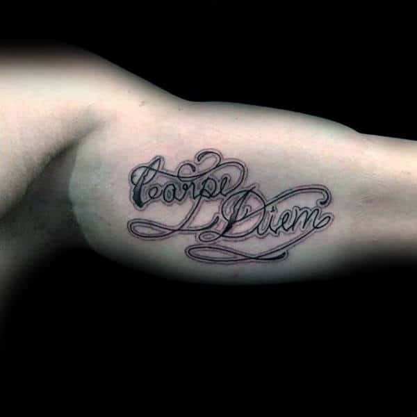 Modern Carpe Diem Bicep Tattoo Designs For Men
