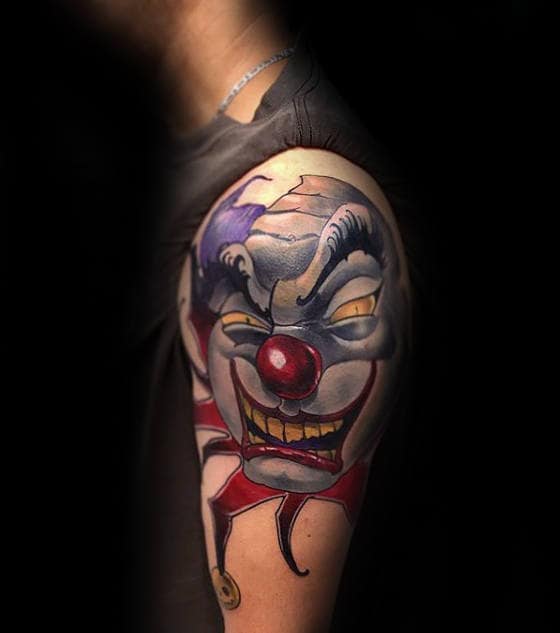 Modern Clown Head Mens Arm Tattoos