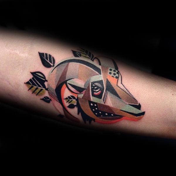 Modern Colorful Ram Male Tattoos On Inner Forearm