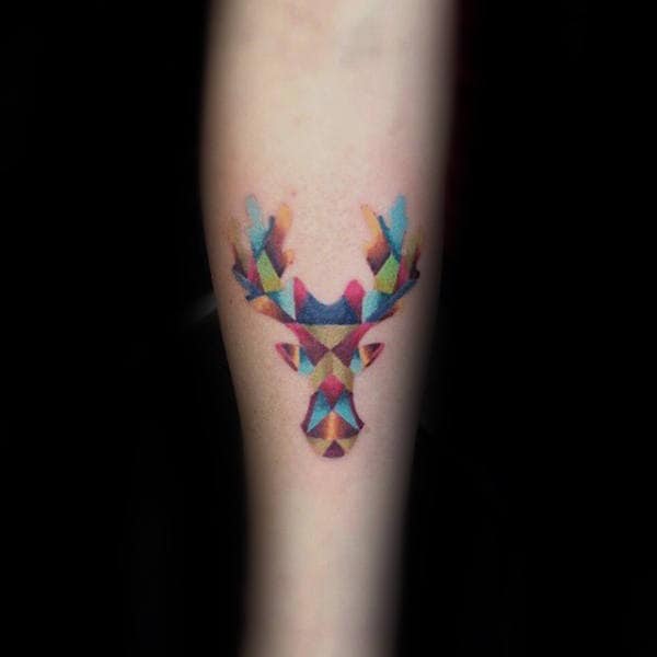 Modern Colorful Small Mens Arm Moose Tattoo Design