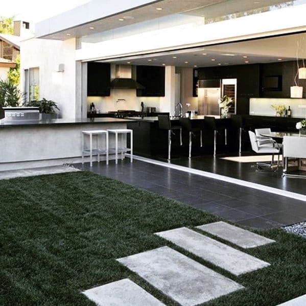 Modern Concrete Stepping Stone Backyard Landscape Ideas