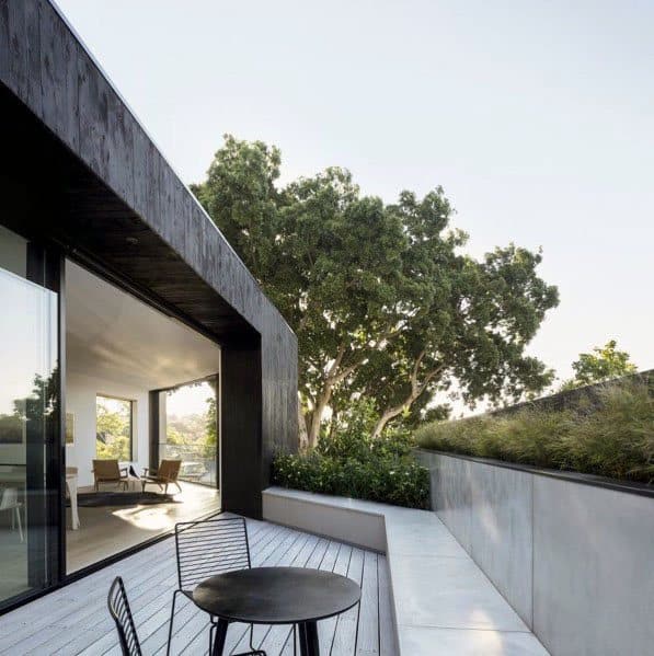 wooden deck with concrete accents