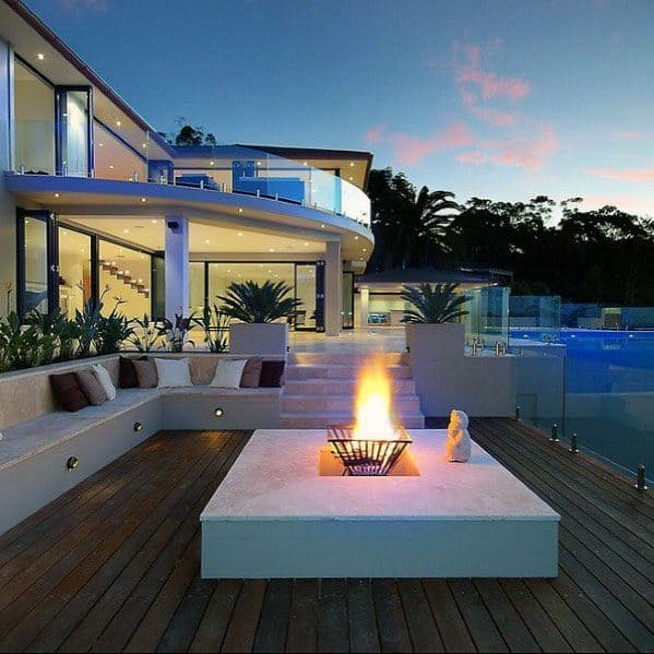 wooden deck with concrete accents