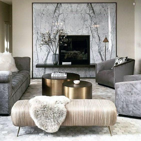 grey sofa gold coffee tables ottoman luxury living room