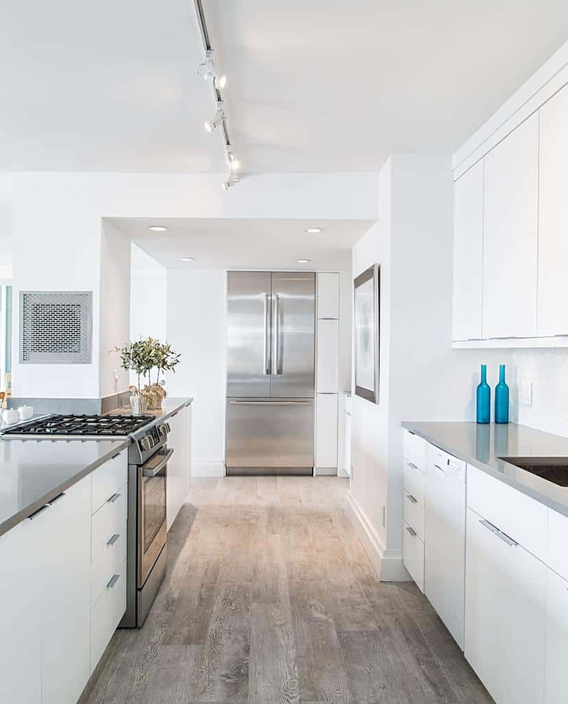 modern white galley kitchen