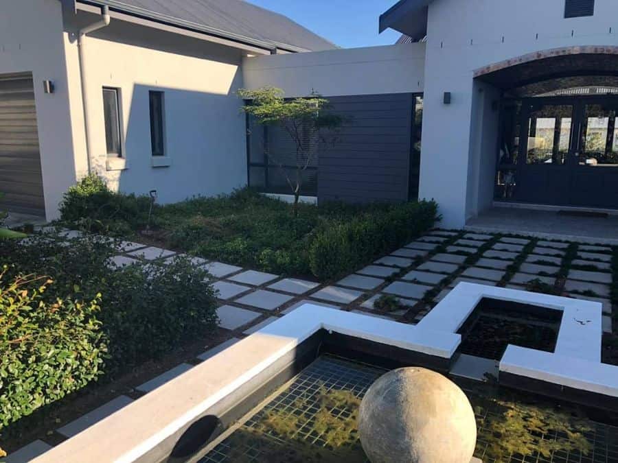 modern garden patio pavers water feature