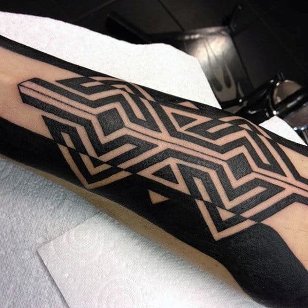 Modern Geometric Guys Tribal Leg Tattoo Design Inspiration
