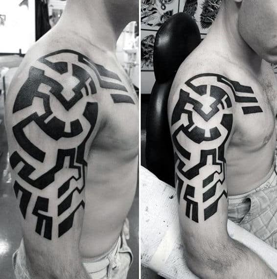 Modern Guys Black Ink Tribal Tattoos For Arms