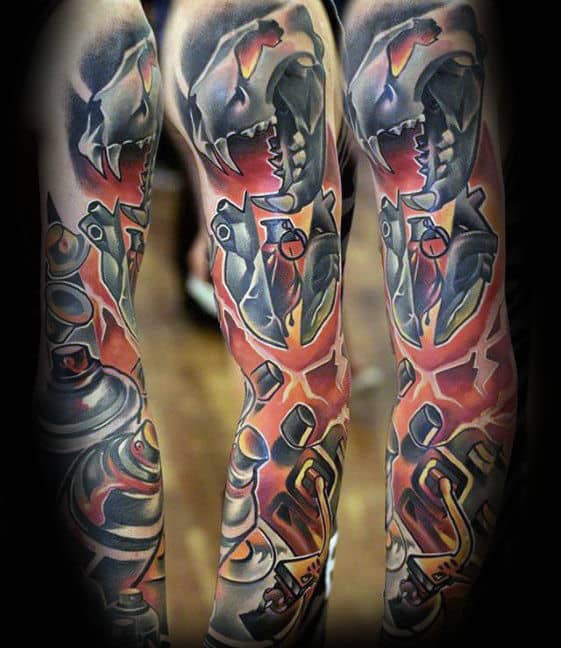 Modern Guys Lion Skull Full Sleeve Tattoos