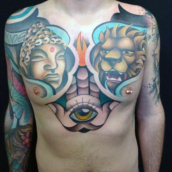 Modern Guys Upper Chest Cover Up Tattoo Inspiration