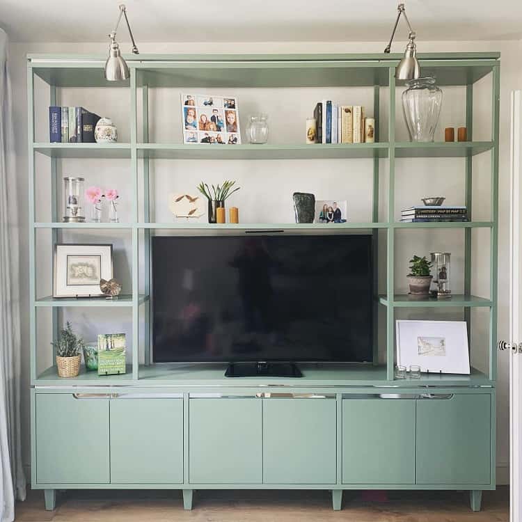 modern green cabinet and bookshelf tv 