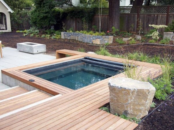 modern wood deck hot tub