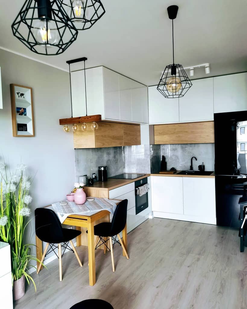 corner modern white kitchenette pendant lights