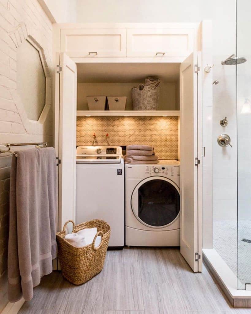 modern white laundry room closet 