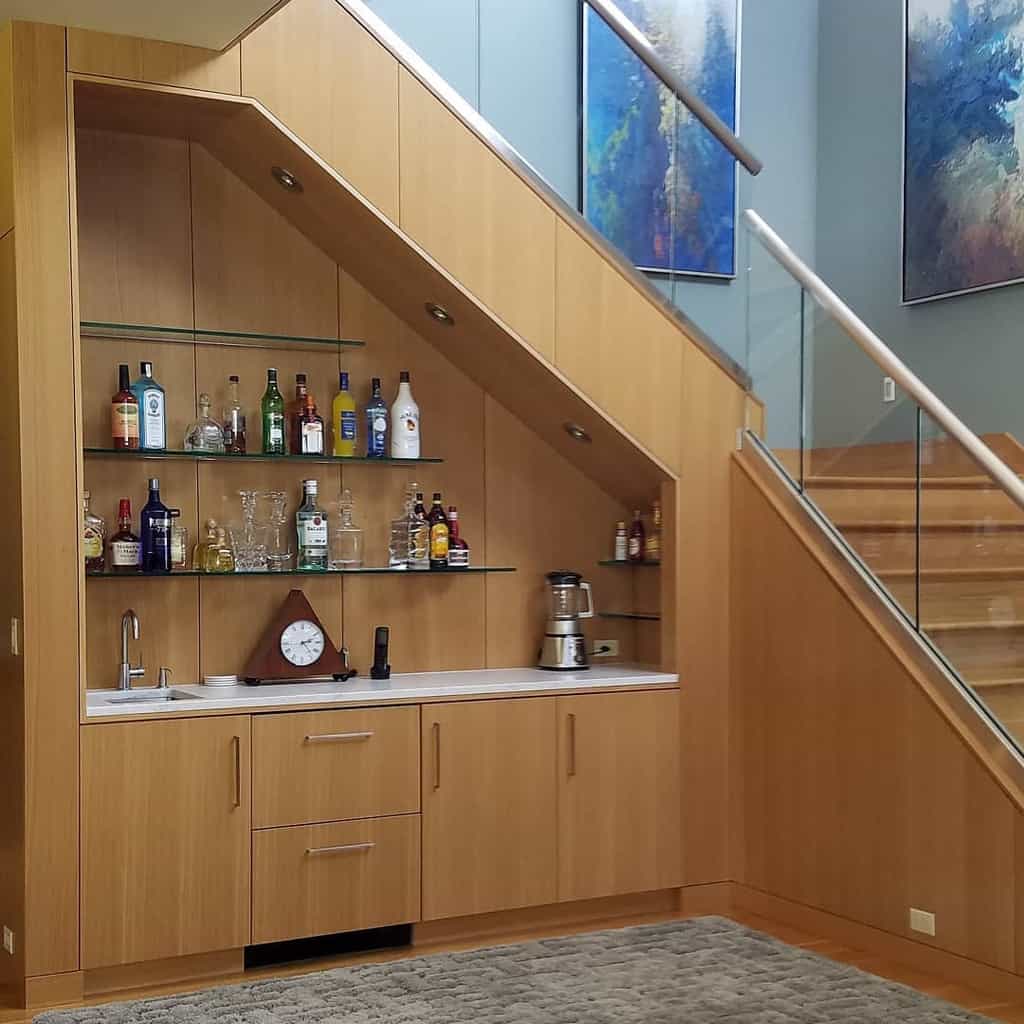 modern liquor cabinet under the stairs