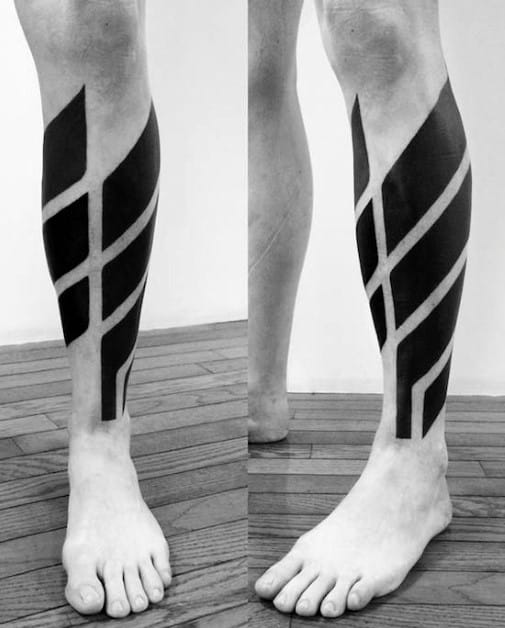 Modern Lower Leg Calf Mens Blackwork Lines Tattoos