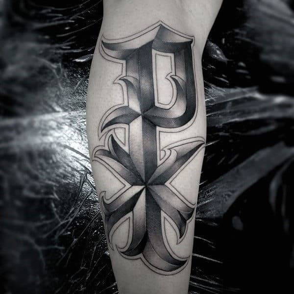 Modern Mens 3d Lettering Chi Rho Arm Tattoos