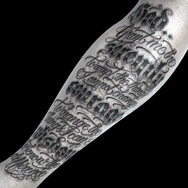 Modern Mens Serenity Prayer Shin Tattoo Designs