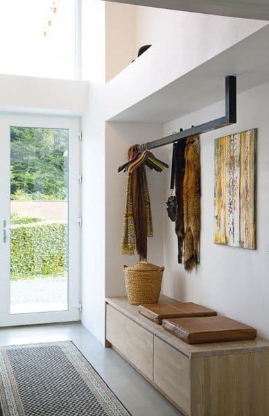 modern mudroom with bench seating