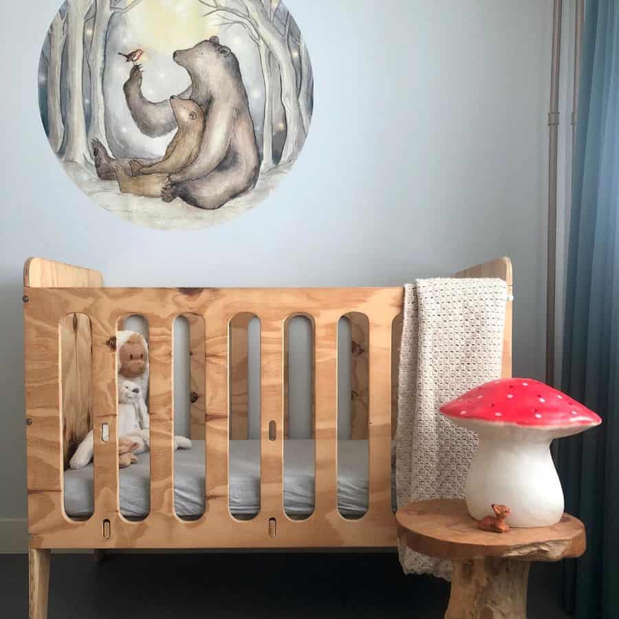 modern nursery wall art wood crib mushroom light