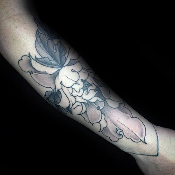 Modern Peony Mens Forearm Tattoos