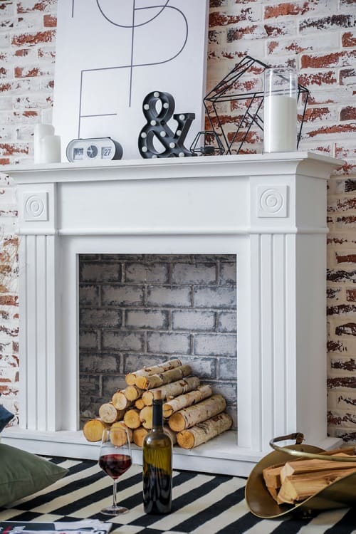 white fireplace mantle