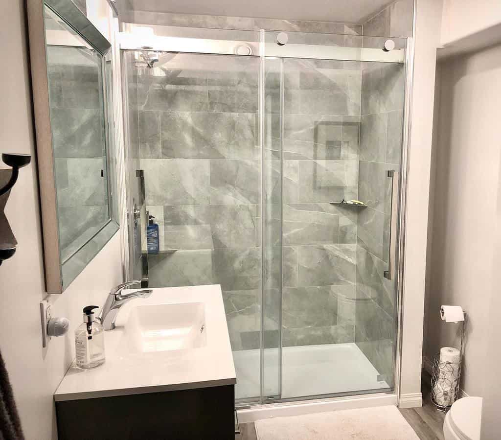 modern shower with glass door