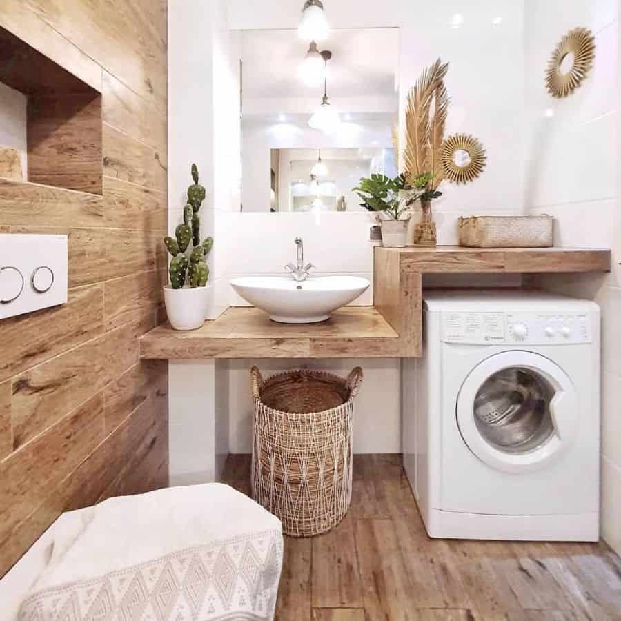 modern laundry with sink and wood accents