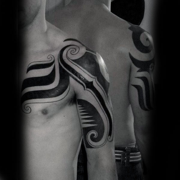 Modern Spiral Guys Tribal Arm And Chest Tatoto Ides