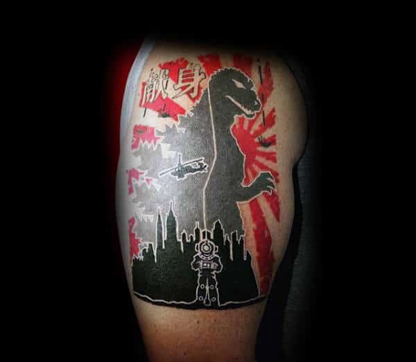 modern-trash-polka-godzilla-japanese-tattoo-on-guys-bicep