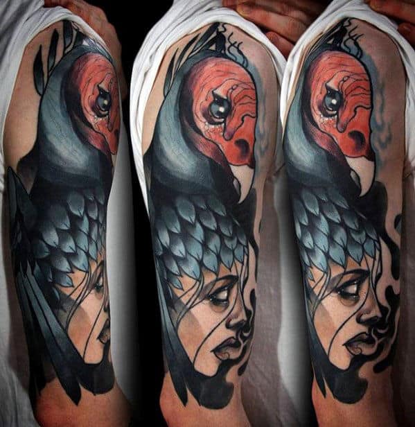 Modern Watercolor Vulture Mens Arm Tattoo Designs