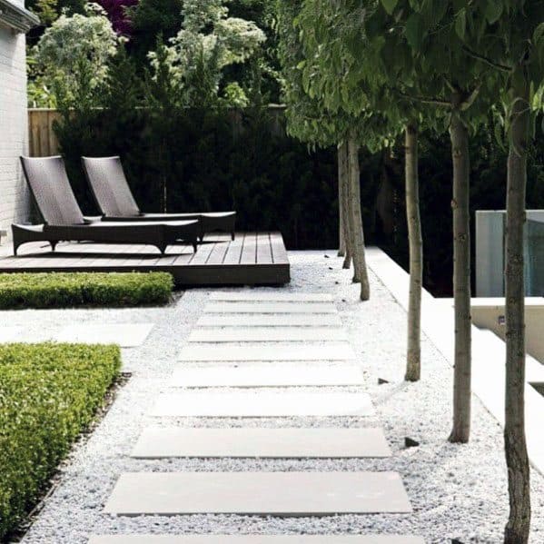 Modern White Gravel Exterior Stepping Stone Design