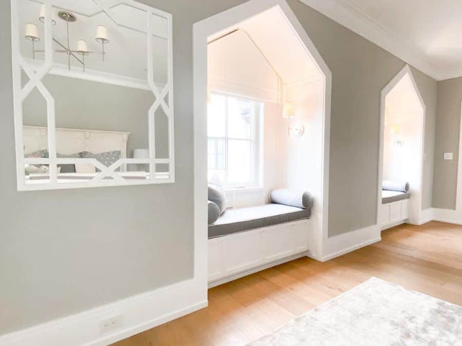 two window seats gray cushions country style home