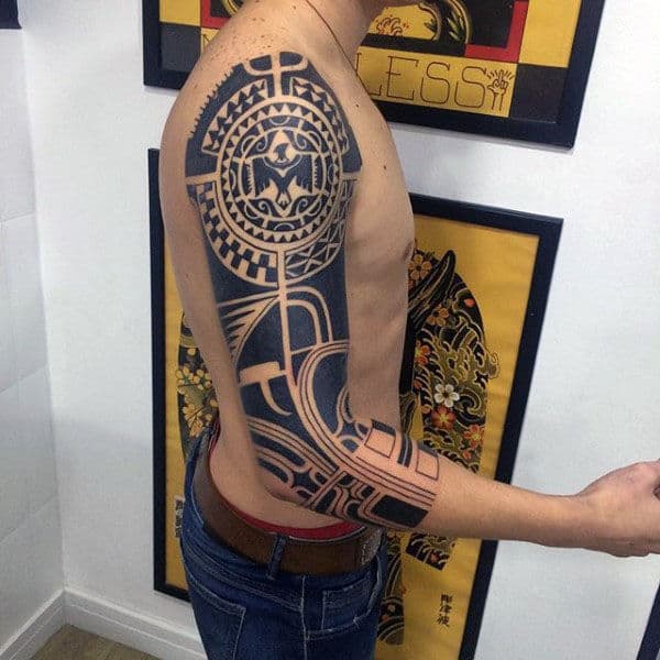 Modern With Hawaiian Arm Sleeve Tribal Tattoos On Male