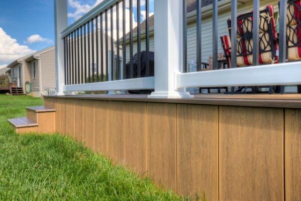 solid wood panel skirting deck white railing
