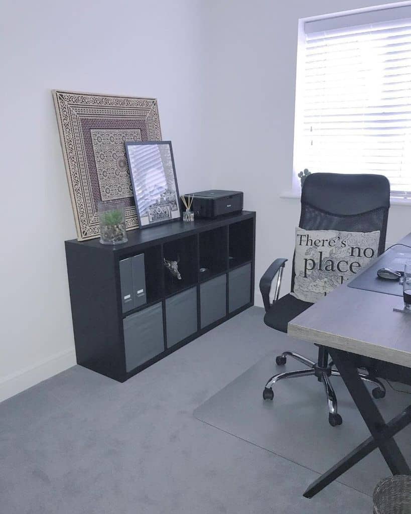 small simple black modular storage unit home office black office chair