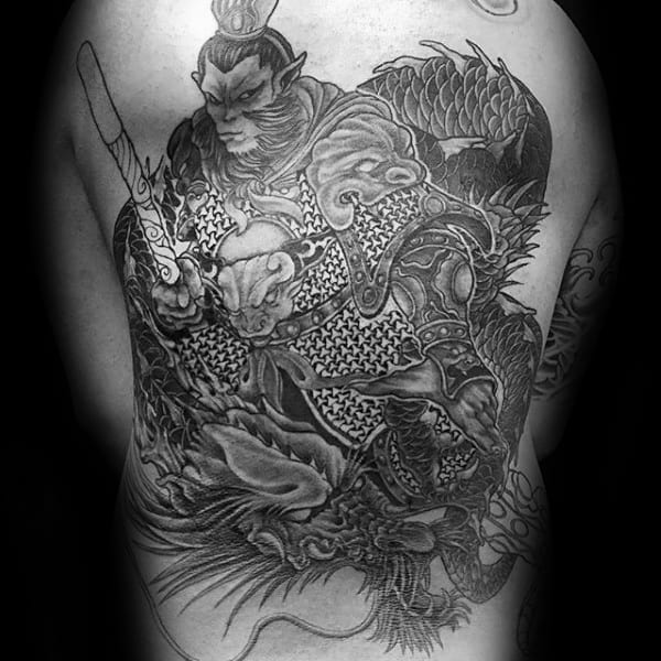Monkey King Armor Mens Back Tattoos