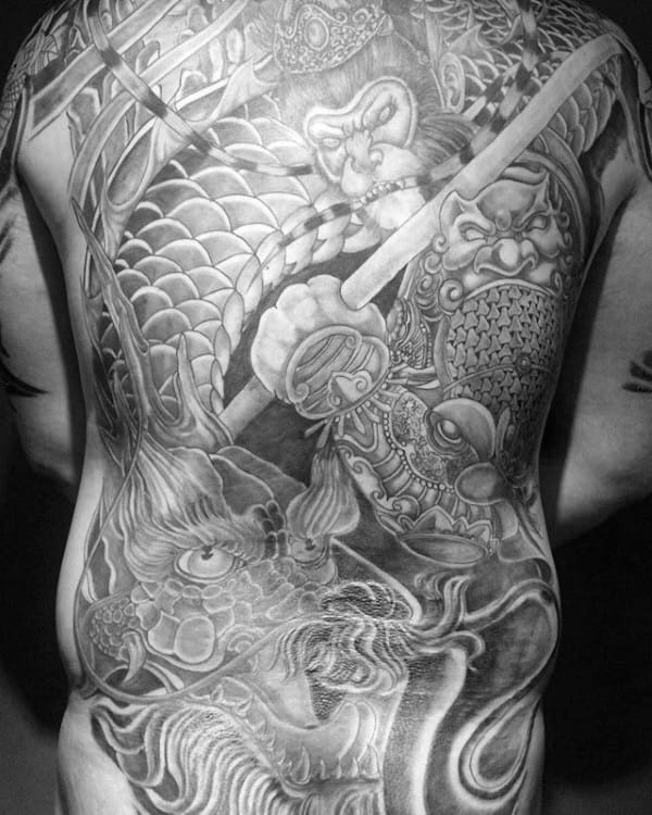 Monkey King Dragon Mens Full Back Tattoos